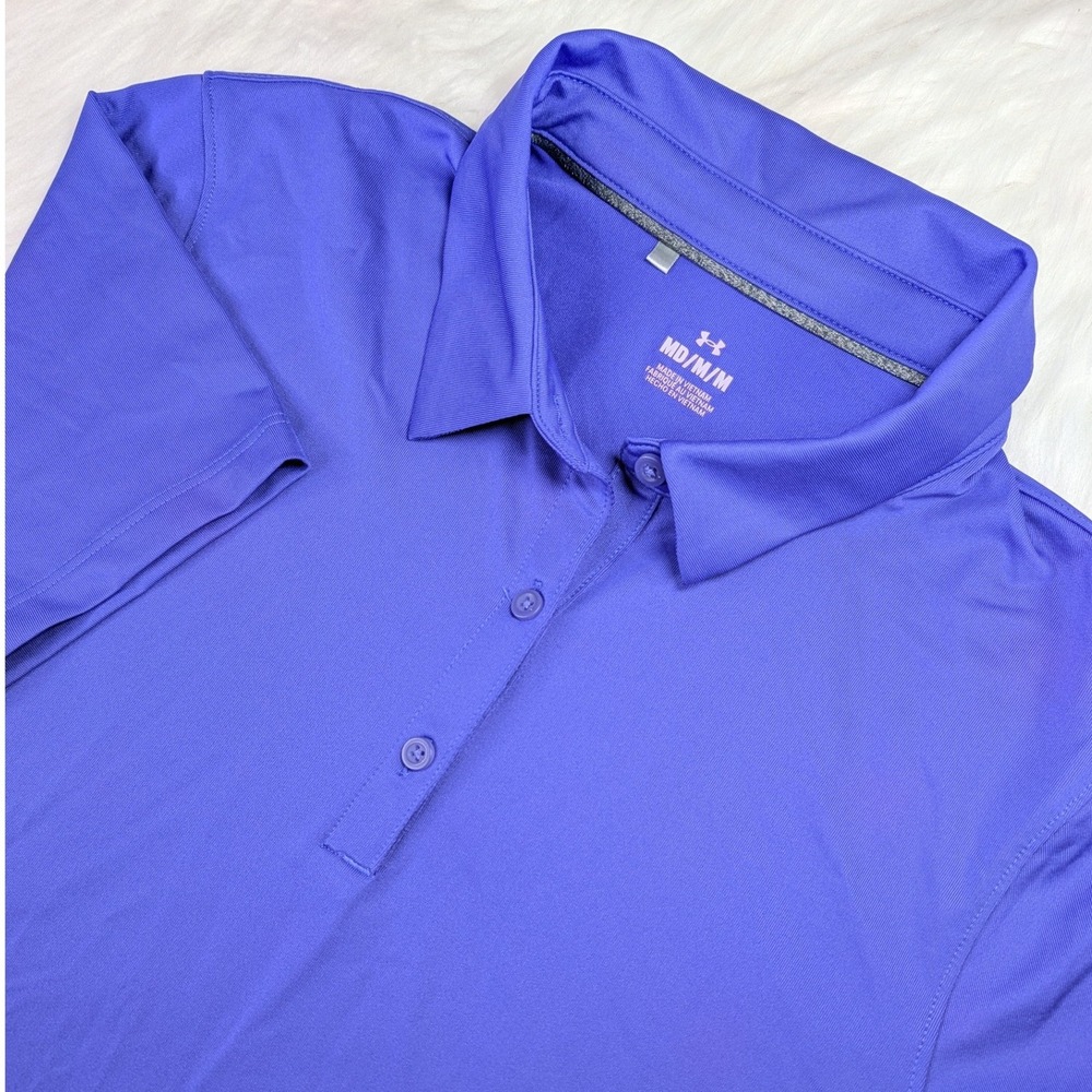 Under Armour Polo Shirt Women Medium Purple Short Sleeve Athletic Stretch
